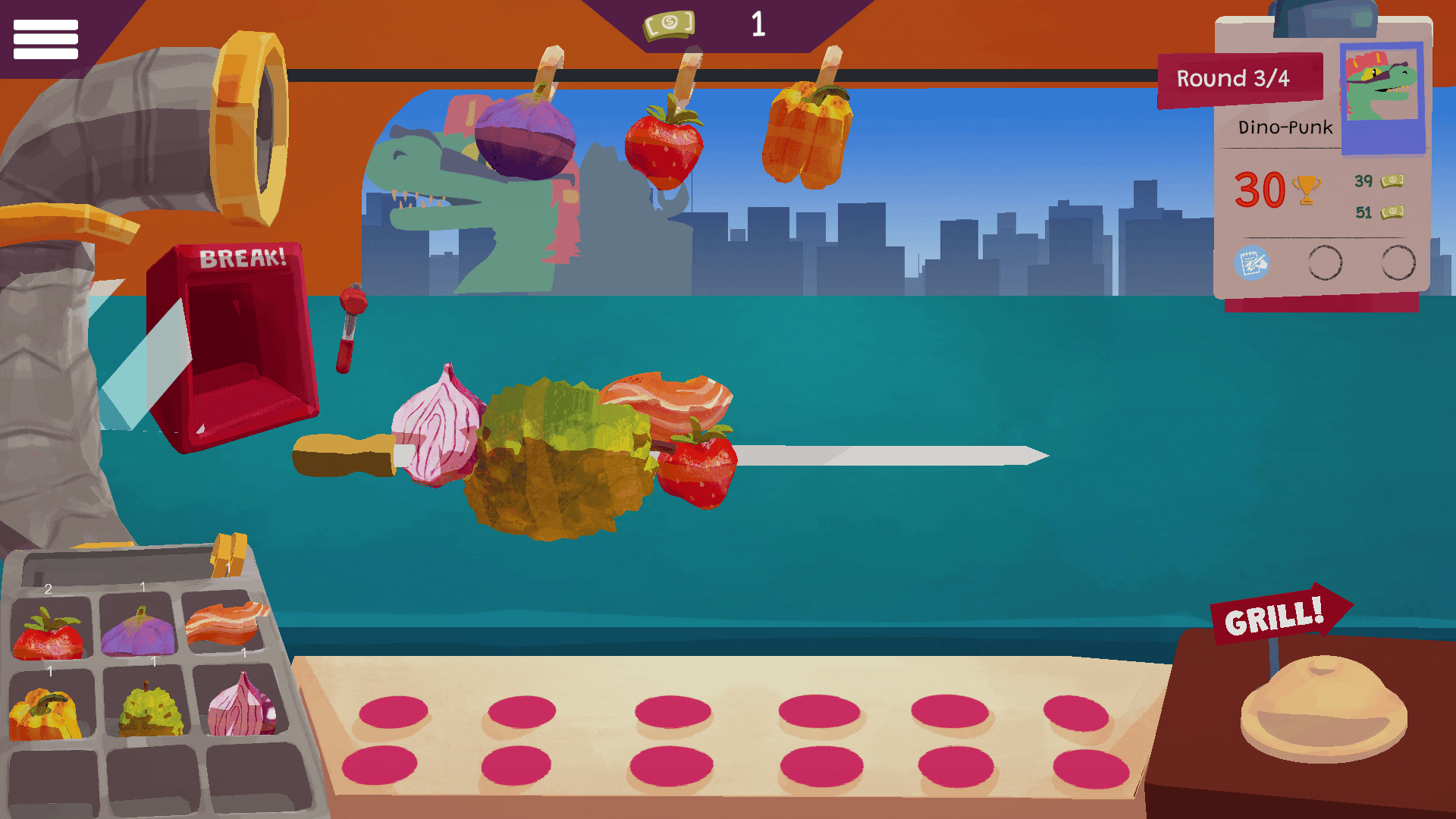 Skewered Up! gameplay — ingredients being assembled on a skewer